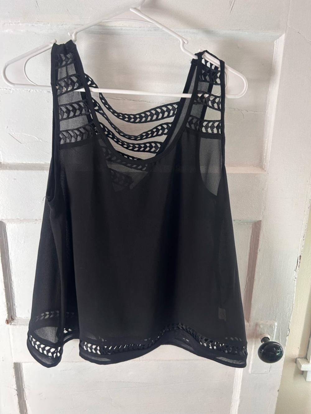 Black Lace-Trim Chiffon Tank Top - Women
